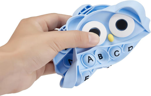 Push Pop Bubble Fidget Sensory Toy, ABC Alphabet Owl Shaped Educational Learning Tool for Kids (Black letters-blue)