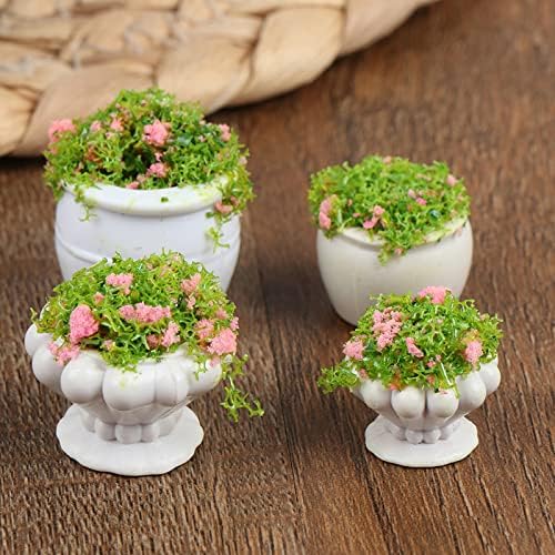 4 Pcs Dollhouse Potted Plants, Miniature Artificial Bonsai & Flowerpot for 1:12 Dollhouse Decor, Mini Plant Kit