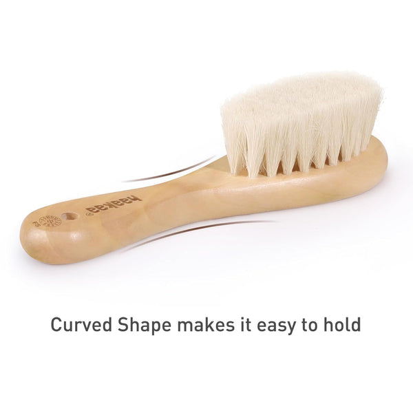 haakaa Wooden Baby Brush for Newborns and Toddlers, Natural Soft Goat Bristles, Ideal for Cradle Cap, 1PC with Carry