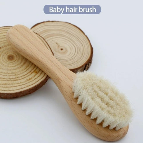 TIKMNO 2-pcs Natural Goat Hair Baby Hair Brush - Hypoallergenic & Soft Wooden Handle for Delicate Scalp Massage