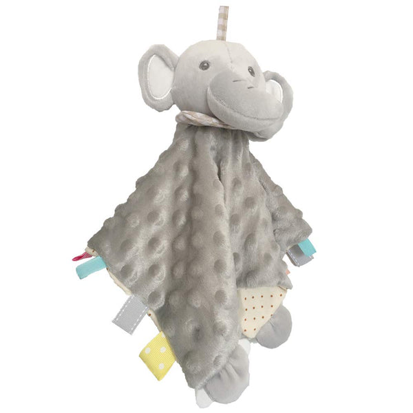 Baby Elephant Security Blanket with Teether Toy, Colorful Tags, Great Shower Gift for Baby Boys