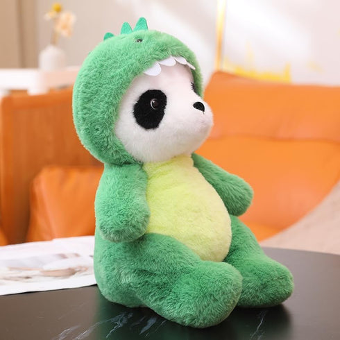 Cute Stuffed Panda Animal, 12 Inch Plush Toy Cosplay as Pink Dinosaur, Soft Panda Plushies for Kids