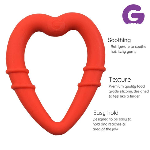 Heart-Shaped Silicone Baby Teether Teething Ring, BPA Phthalate Free Non-Toxic Toy for 3 Months+ (Red)