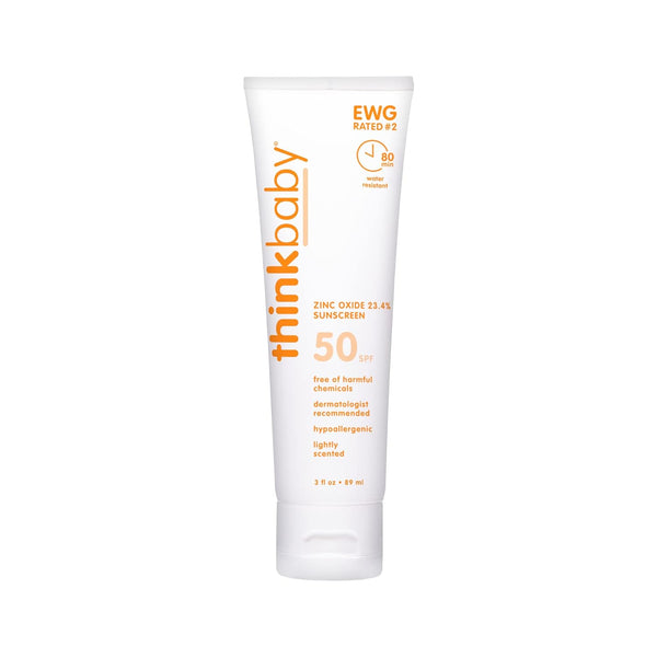 Thinkbaby SPF 50+ Baby Mineral Sunscreen, Water Resistant Sun Cream, 3 Oz