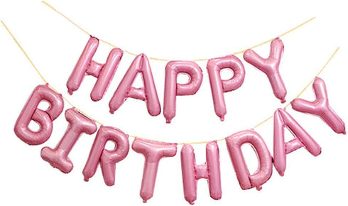 GOER Light Pink Happy Birthday Balloons, 16 Inch Foil Letter Balloons Banner for Birthday Party Decorations