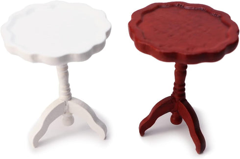 Miniature Dollhouse End Table, 1:12 Scale Wooden Round Side Tea Table for Living Room Decoration
