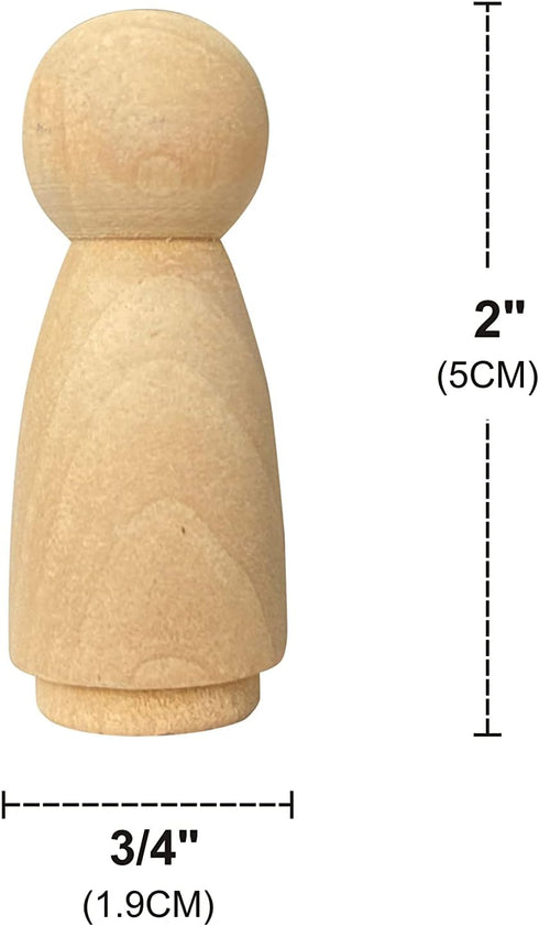 50 Pack Wood Peg Dolls Unfinished Wooden People Craft Blank Family Figures, 3/4 x 2 inch for Creative Play