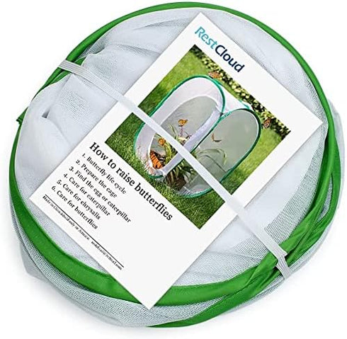 Two Doors Monarch Butterfly Habitat, Insect Mesh Cage, Caterpillar Enclosure Terrarium Pop-up (15.7 x 15.7 x 24)