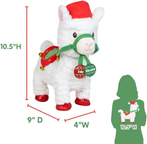 10.5 inches Cuddle Barn - Navidad Nico | Animated Christmas Walking Musical Plush Llama Toy Plays Feliz Navidad