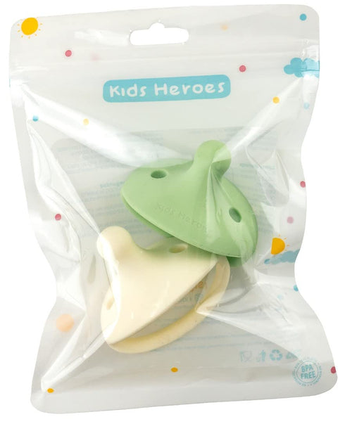 3-36 2 Pack Kids Heroes One-Piece Silicone Pacifiers for Babies Months, BPA-Free, (Mint Green and Vanilla)