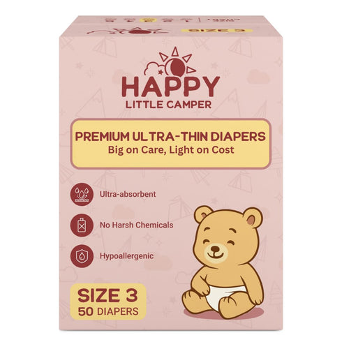 Happy Little Camper Premium Ultra-Thin Diapers, Size 3, 15-22 lbs, 50 Count