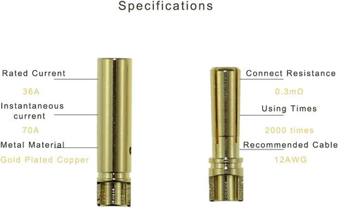 20 Pairs Amass 4.0mm Gold Banana Bullet Connector Plug, Male Female for RC Battery