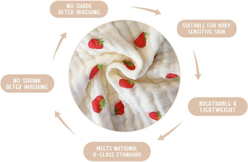 Brnabiou 6-Layer 100% 41"x41" Ultra Soft Muslin Cotton Baby Blanket Breathable Lightweight Strawberry Swaddle Blankets