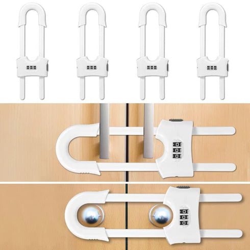 HonesaLoc 4 Packs U-Shaped Sliding Cabinet Locks, Adjustable Child Safety Lock for Kitchen Doors and Home Drawers,