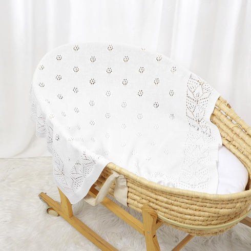 LAWKUL Cellular Blanket, 100% Cotton Knitted Soft Knit Crochet for Newborn Boy Girls, White, 100x80cm