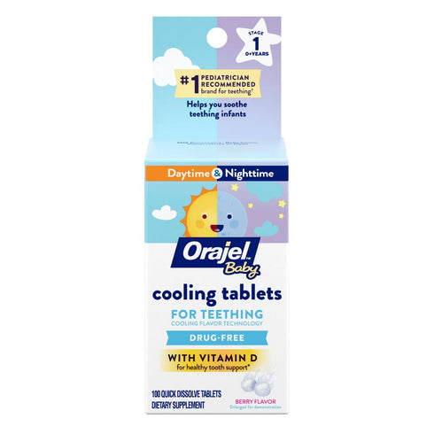 Orajel Baby Cooling Tablets for Teething with Vitamin D, 100 Quick Dissolve Tablets, White