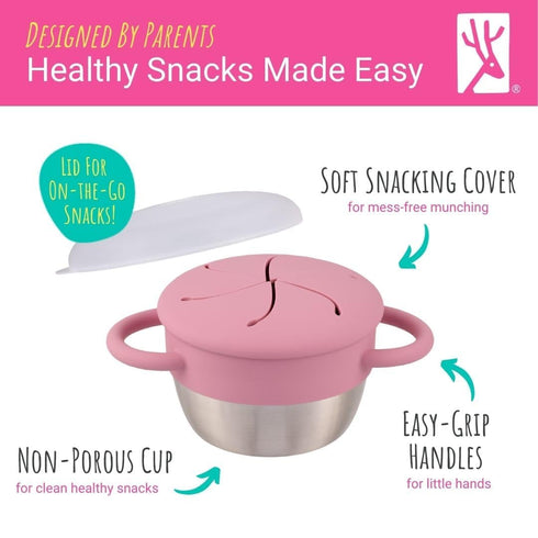 2 Pack Elk and Friends Stainless Steel Snack Cups | Removable Silicone Food Catcher and Travel Lid | Spill-Proof Snack