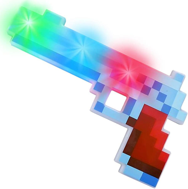 ArtCreativity 10 Inch Light Up Pixel Pistol Toy with Flashing LEDs - Video Game Party Supplies for Kids