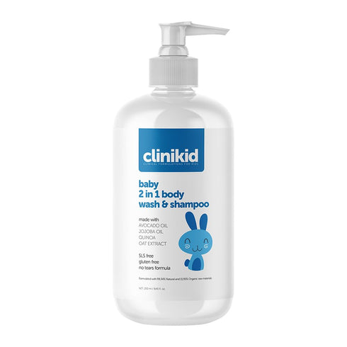 Clinikid Organic Baby 2-in-1 Body Wash & Shampoo, Deeply Cleanses the Skin and