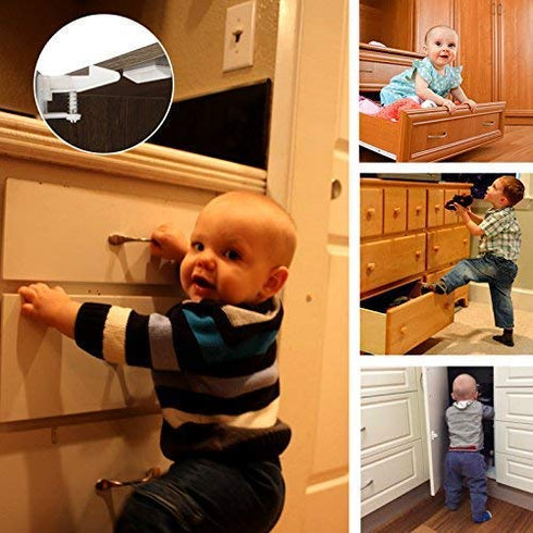 12 Pack Child Safety Cabinet Locks - Vmaisi Baby Proofing Drawer Lock with Adhesive, Easy Installation (White)