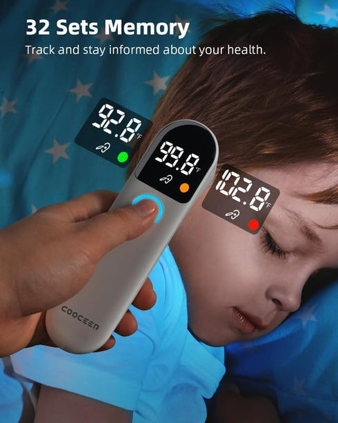 Digital Thermometer for Adults and Kids, Accurate Ear and Forehead Temperature Readings, Touchless with Large LED