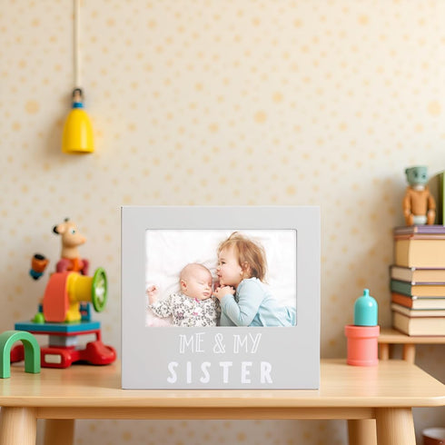 Pearhead Me & My Sister Sentiment Photo Frame - Big Sister or Brother Gift, Gray