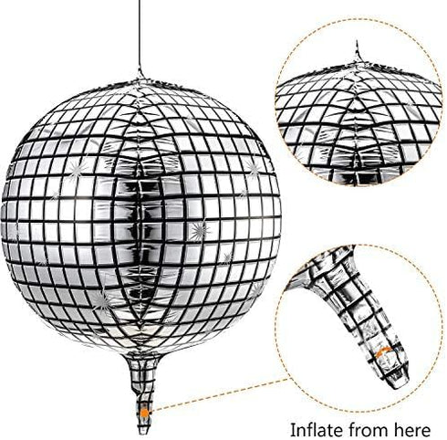 Gejoy 20 Pcs Large 22 Inch Disco Ball Balloons, 4D Round Laser Foil Metallic Mirror for 70s 80s Party Decorations
