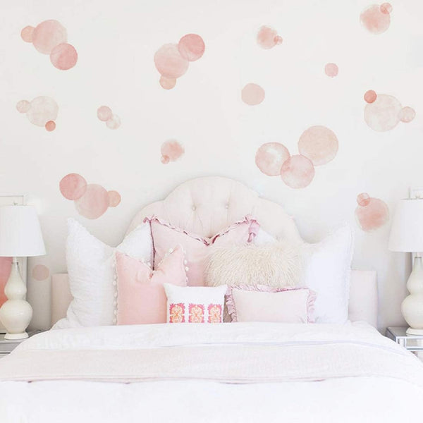 Watercolor Pink Polka Dots Wall Decals, Peel and Stick Stickers for Home, Dorm, Party, Nursery Decor