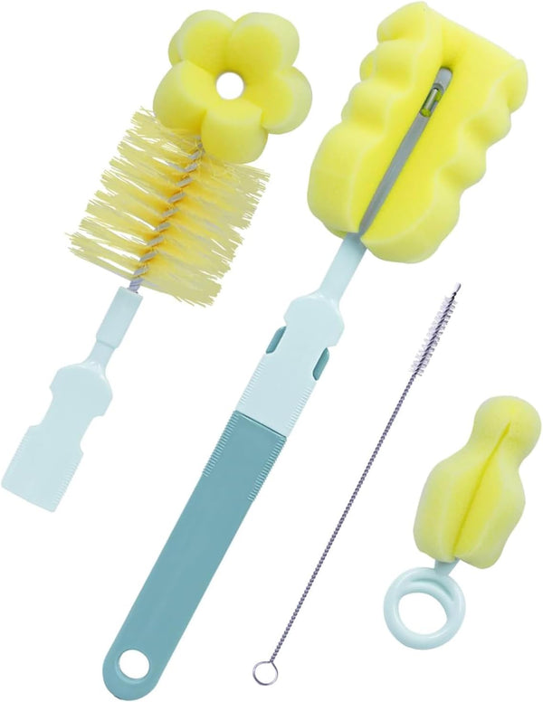 4-in-1 Baby Bottle Brush Set,Sponge Bottle Brush Cleaner Set with Nipple Cleaner,Straw