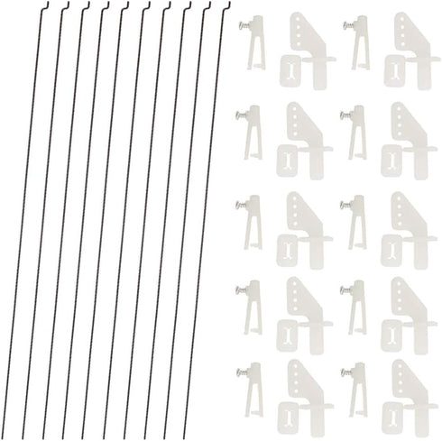 10 PCS 0.047x10.24" Steel Pushrods and 10 PCS Nylon 0.79x0.43" Lock on Control Horns for RC Airplane