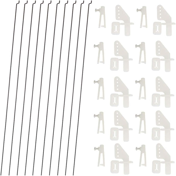 10 PCS 0.047x10.24" Steel Pushrods and 10 PCS Nylon 0.79x0.43" Lock on Control Horns for RC Airplane