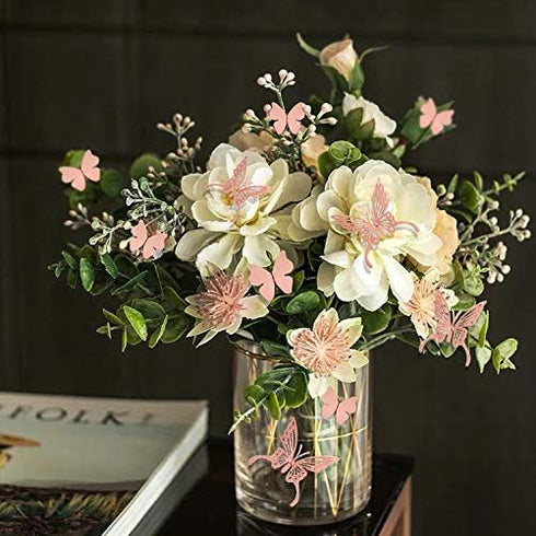 pinkblume Rose Gold Butterfly 3D Wall Decals, DIY Removable Metallic Paper Butterflies for Home Decorations (48PCS)