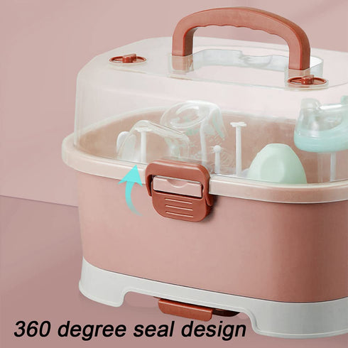 countertop Baby Bottle Drying Rack Storage, Large Nursing Bottle Storage Box Organizer with Cover, Portable Kitchen