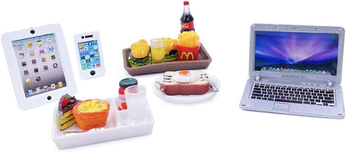 20Pcs Miniature Laptop Computer Tablet Toy Phone Pad and Fast Food Cake, Juice Fits Barbie Doll Accessories