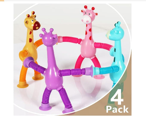 4 Pcs Telescopic Suction Cup Giraffe Toy - Funny Pop Tubes Sensory Toy for Toddlers, Educational Fidget