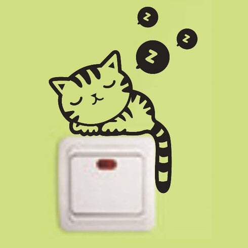 Cute Black Sleeping Cats Cartoon Wall Sticker, 4 Pcs Removable Switch Sticker, Light Switch Decor