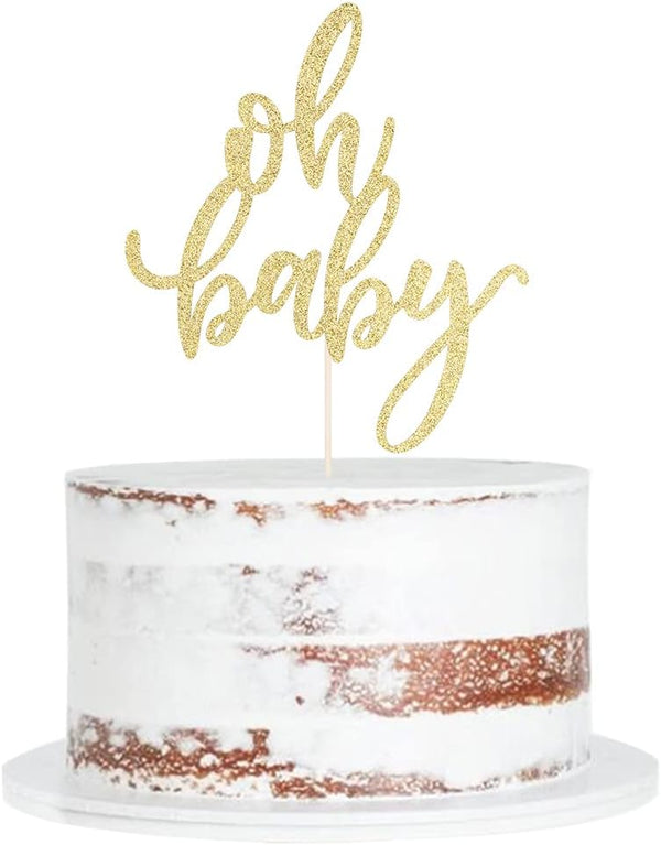 Glitter Oh Baby Cake Topper, Baby Party Cake Decoration for Baptism or Gender Reveal Party