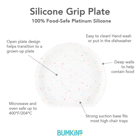 Bumkins Toddler and Baby Suction Plates, Silicone Grip Dish for Babies and Kids, Baby Feeding Supplies, Platinum