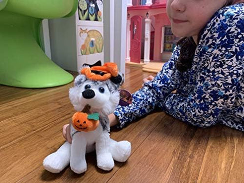 Plushland Halloween Pawpals 8 Inch Puppy Dog Plush Toy with Hat and Jack O Lantern for Kids