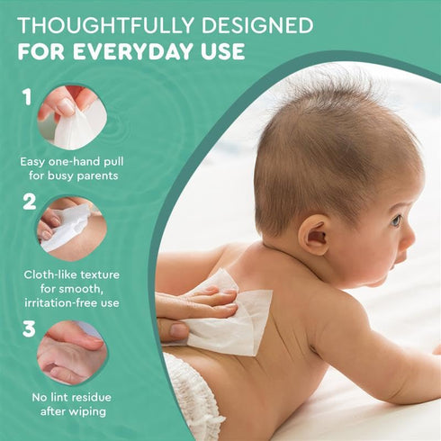 99.9% 9 Packs (60 Water Based Baby Wipes, Purified Water, Unscented & Gentle for Sensitive Skin, Plastic-Free, Wipes
