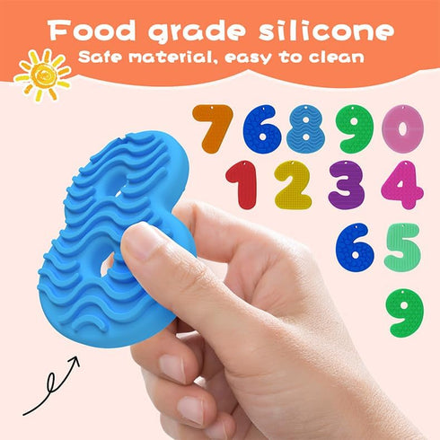 10PCS 123 Gift(10 Sensory Toys & Number Learning - Soft Silicone Stones with Keychains, Montessori Math Toys