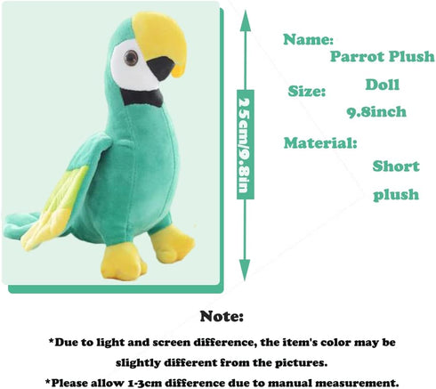 CHELEI2019 9.8" Parrot Stuffed Animal, Soft Bird Plush Toy Gifts for Kids