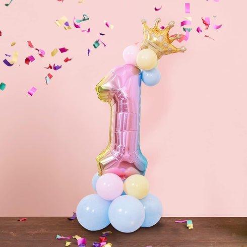 32" Large Rainbow Number 1 Balloon Set, Aluminum Foil Balloon for Children's First Birthday Party (1)