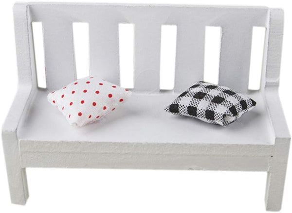 SEWACC Mini Dollhouse Garden Bench Miniature Doll Bench Couch with Cushions for DIY Craft Home Decor