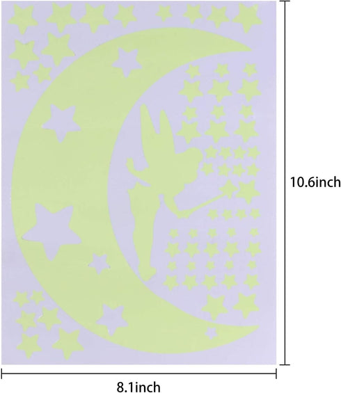 Moon Glow in Dark Wall Stickers, Benbo Fairytale Fairy and Stars Vinyl Decals for Nursery Home Decor