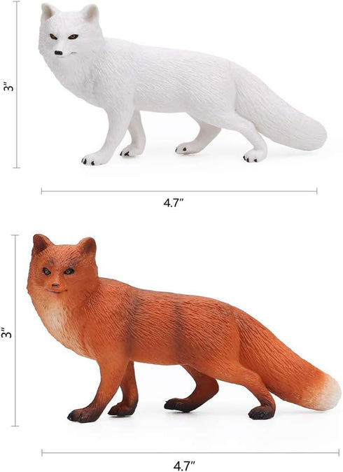 UANDME Fox Toy Figures Set - Includes Arctic Fox & Red Foxes Figurines, Cake Toppers (7 Foxes)