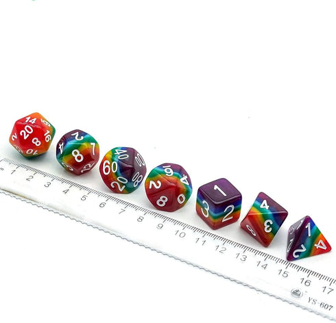 Cusdie 7-Die Rainbow DND Polyhedral Dice Sets for Dungeons and Dragons Role Playing Game (Rainbow-Opaque)