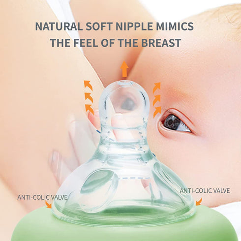 4 2 Count Baby Bottle Glass Wide Neck, Closer to Breastfeeding, Slow Flow Nipple, Anti-Colic, Ounce