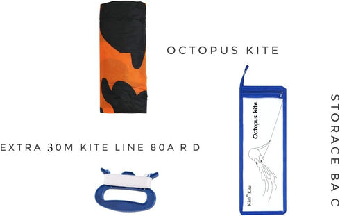 Kizh Large Octopus Kite 150 Inches Long, Soft Parafoil for Kids and Adults, Easy Flyer for Beach Park Garden Playground
