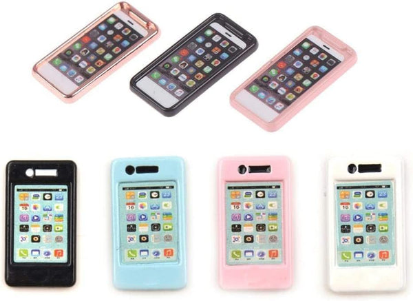 7Pcs Dollhouse Mini Mobiles Phones, Miniatures Cell Phones, Metal Simulation Telephones for 1/12 1/6 Scale Dolls House